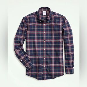 Brooks Brothers Madison Fit Shirt Mens Size XL Blue Red White Plaid Button Up
